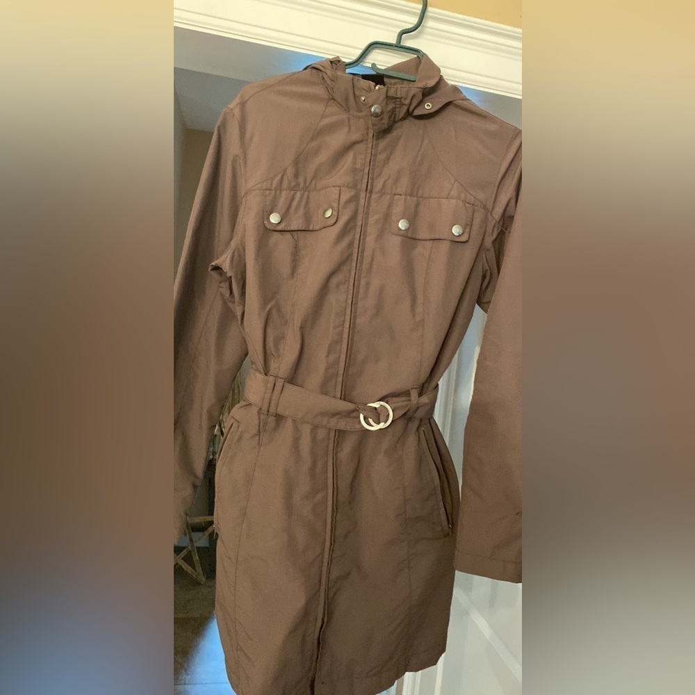 Avia Light Fall Trench Jacket Coppy Brown Hooded Utility Coat Medium